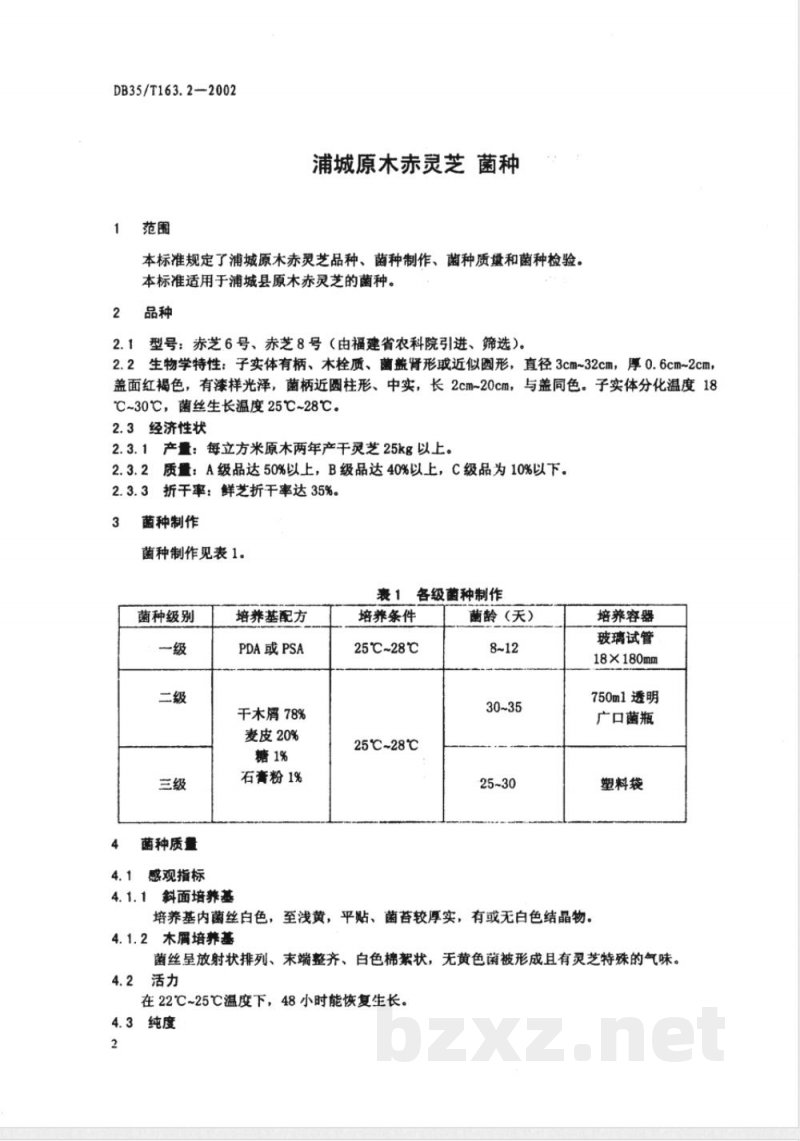 DB35/T 163.2-2002浦城原木赤灵芝标准综合体菌种 DB35/T 163.2-2002浦城原木赤灵芝标准综合体菌种
