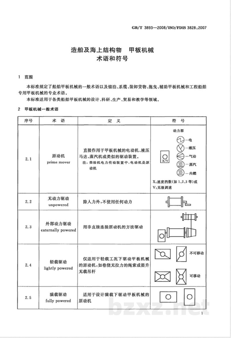 GB/T 3893-2008 造船及海上结构物 甲板机械 术语和符号 GB/T 3893-2008 造船及海上结构物 甲板机械 术语和符号