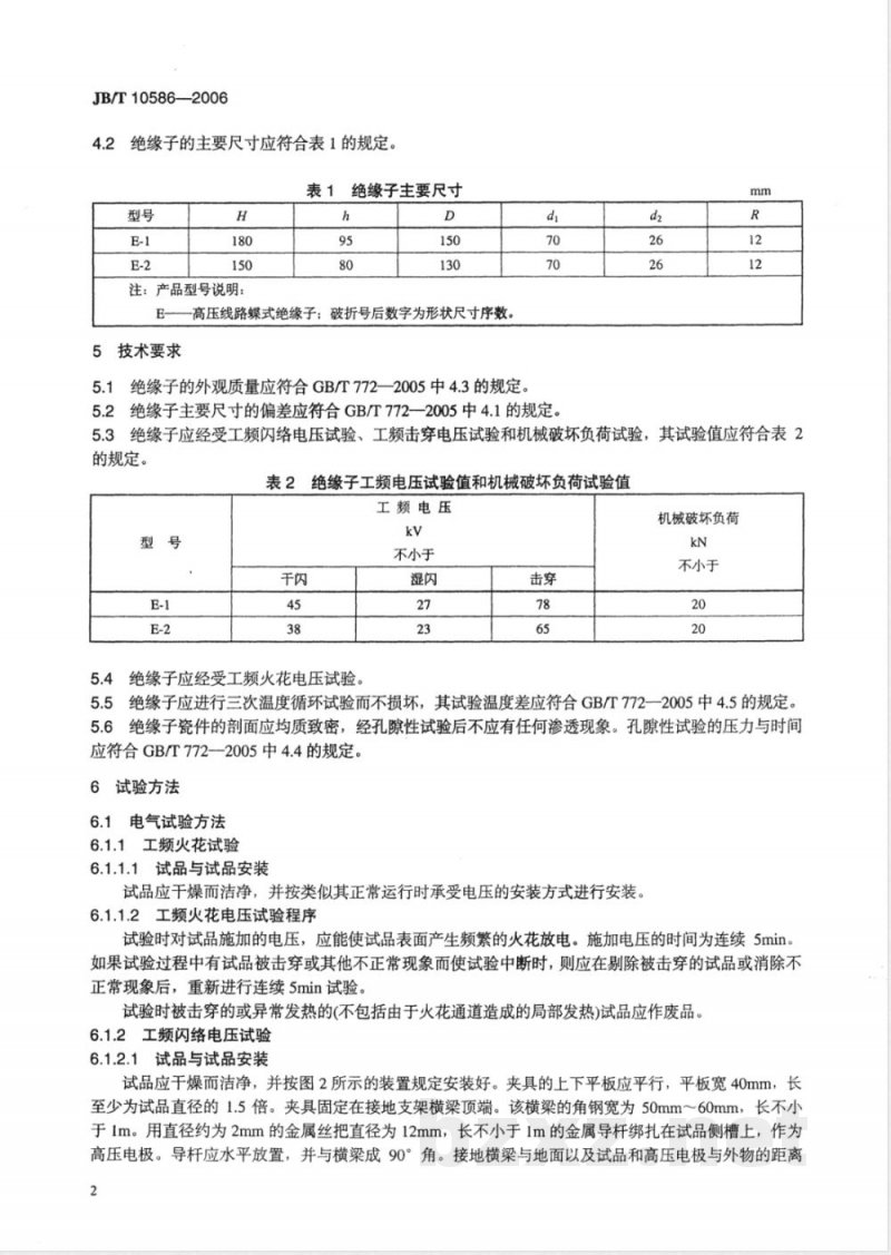 JB/T 10586-2006 高压线路蝶式绝缘子 JB/T 10586-2006 高压线路蝶式绝缘子