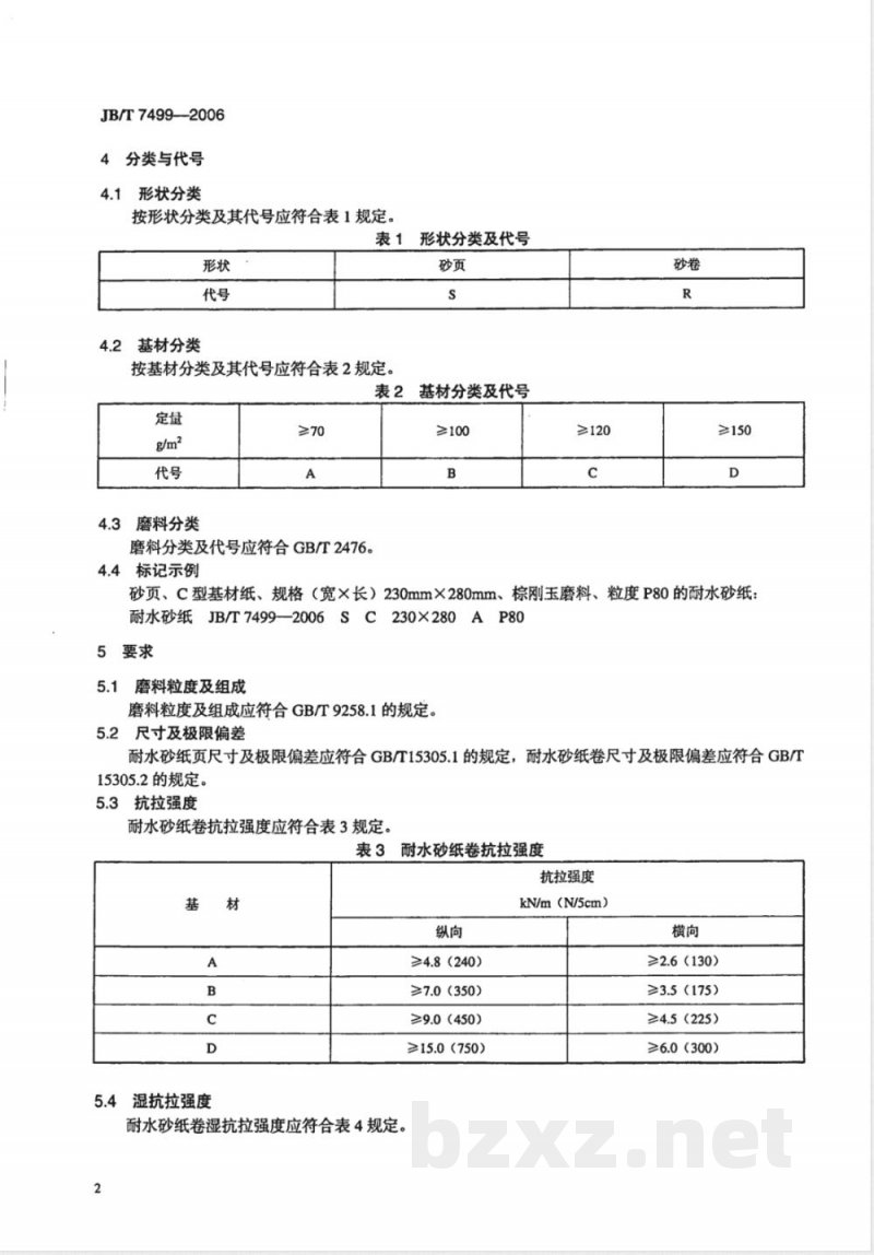 JB/T 7499-2006 涂附磨具 耐水砂纸