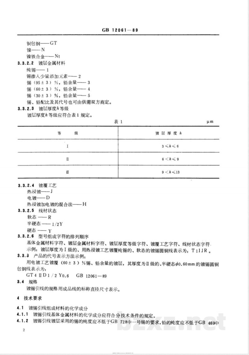 GB 12061-1989 电子器件用镀锡圆引线通用技术条件