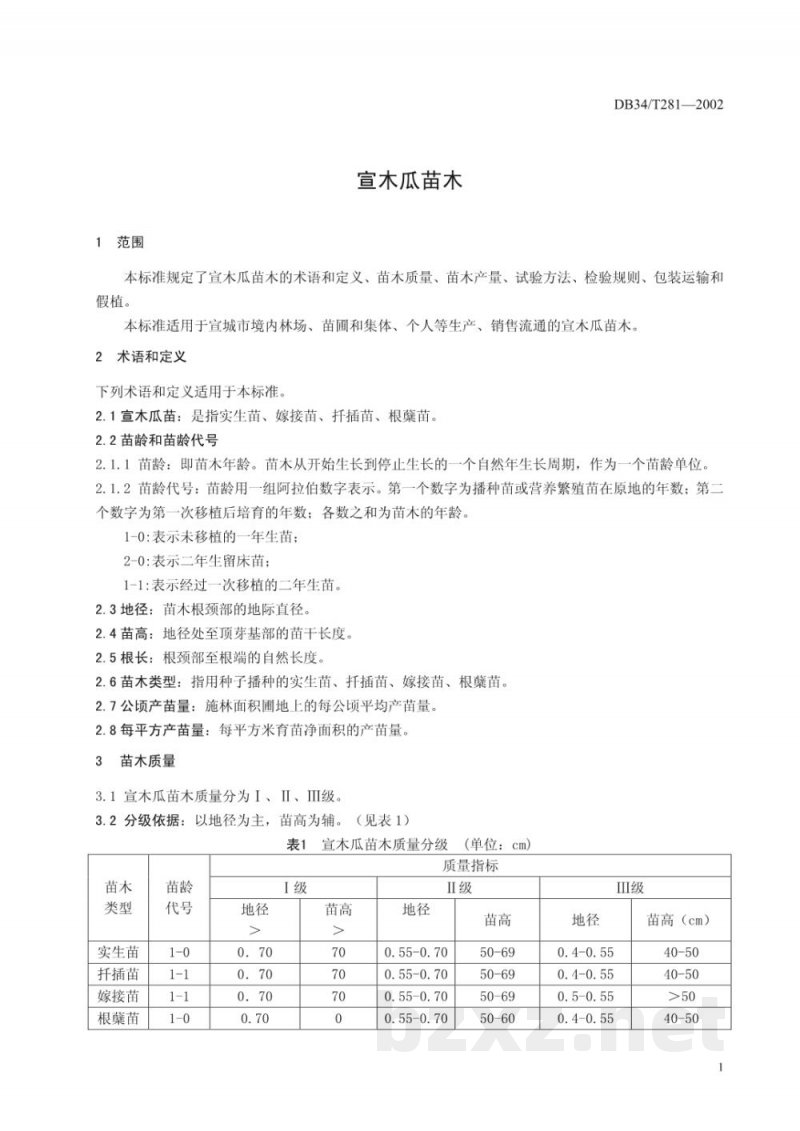 DB34/T 281-2002宣木瓜苗木 DB34/T 281-2002宣木瓜苗木