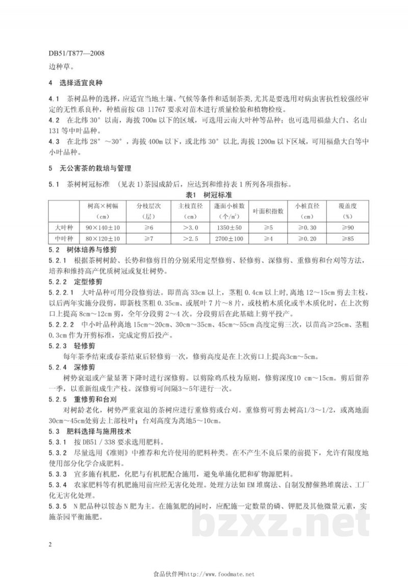 DB51/T 877-2009无公害农产品生产技术规程 茶叶 DB51/T 877-2009无公害农产品生产技术规程 茶叶