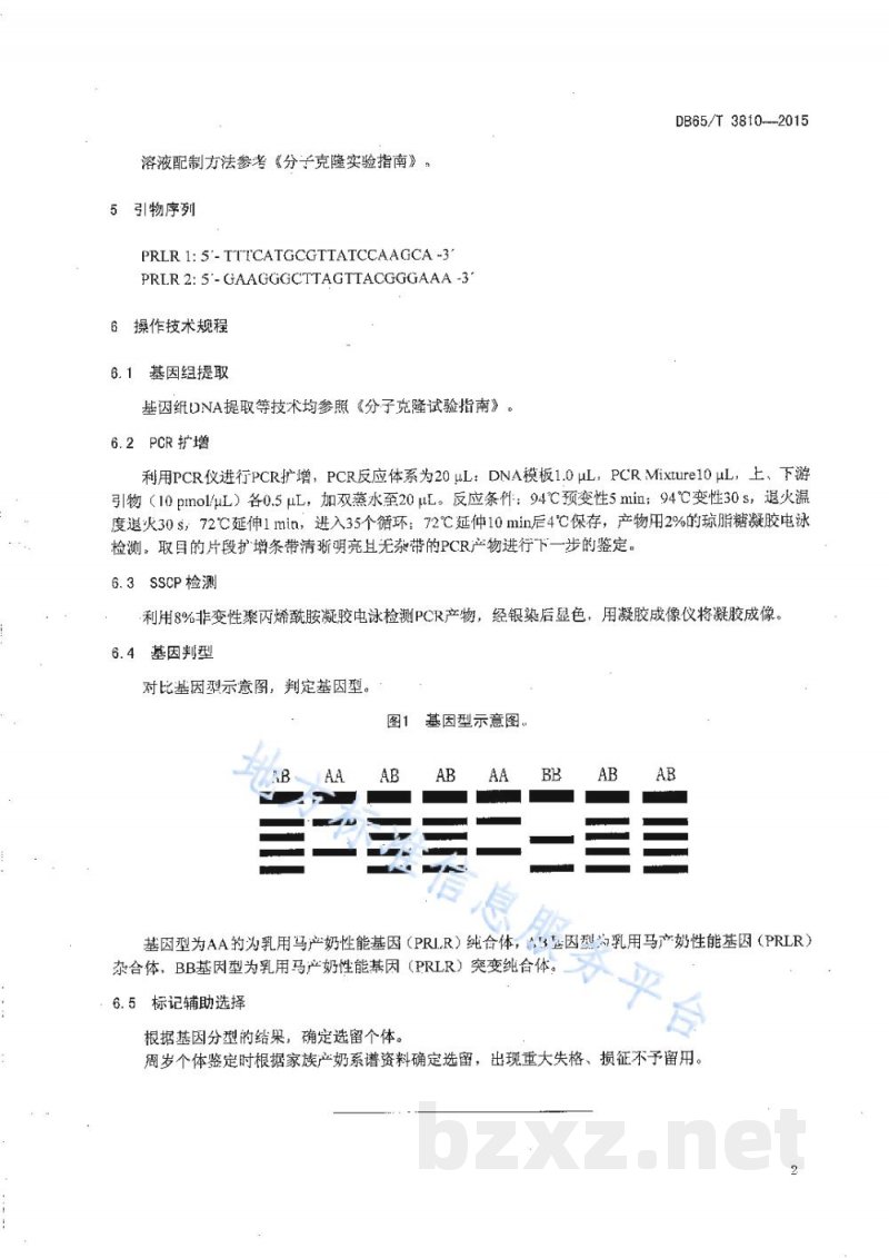 DB65/T 3810-2015乳用马分子标记辅助选育技术规程 DB65/T 3810-2015乳用马分子标记辅助选育技术规程