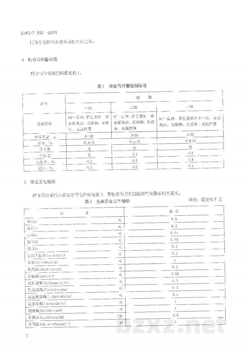 DB43/T 555-2010鲜食马铃薯分级