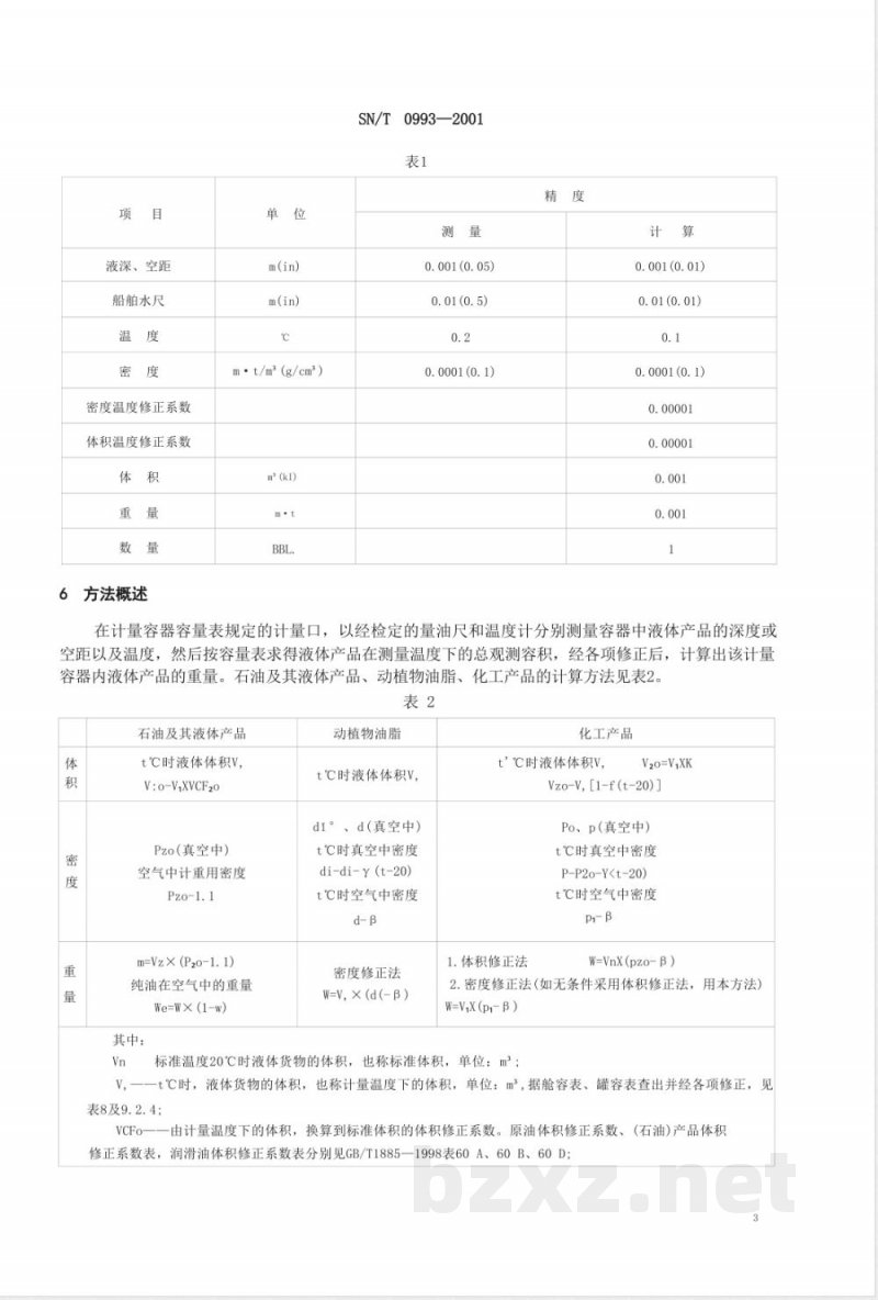 SN/T 0993-2001 进出口商品重量鉴定规程液体产品静态计重
