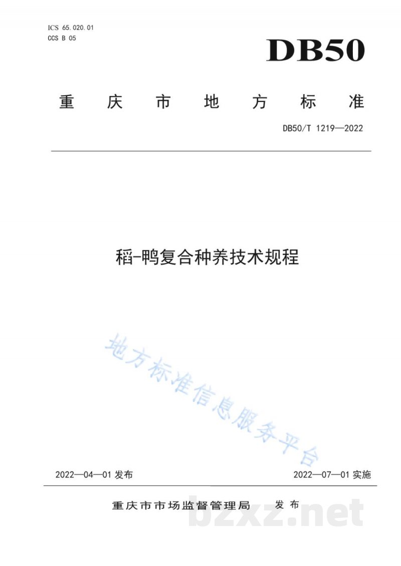 DB50/T 1219-2022稻—鸭复合种养技术规程