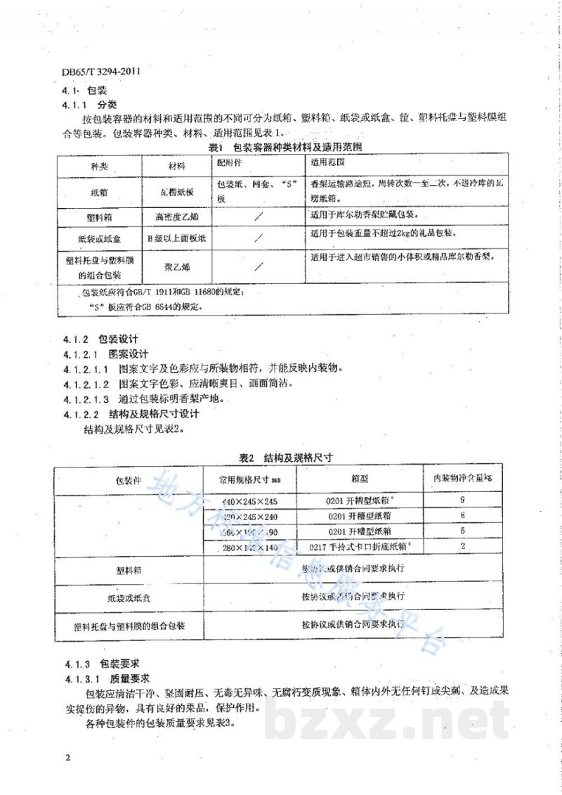 DB65/T 3294-2011预包装库尔勒香梨包装与标识 DB65/T 3294-2011预包装库尔勒香梨包装与标识