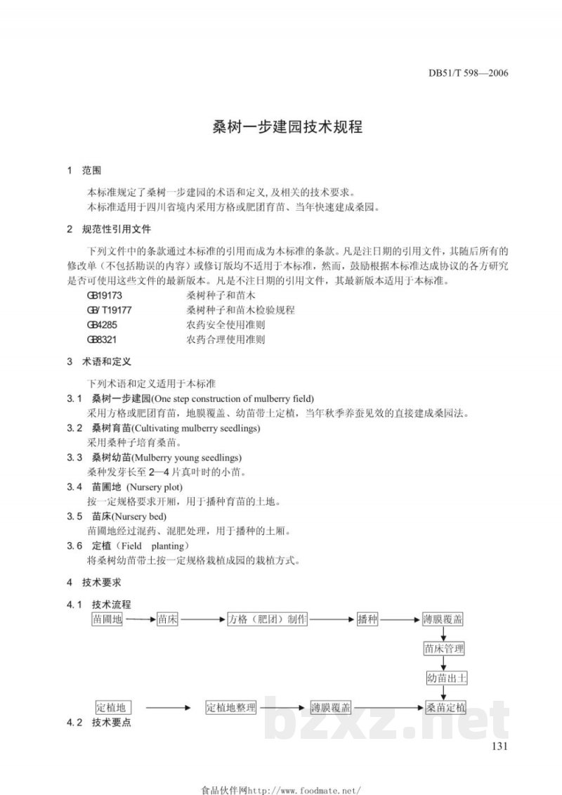 DB51/T 598-2006桑树一步建园技术规程 DB51/T 598-2006桑树一步建园技术规程