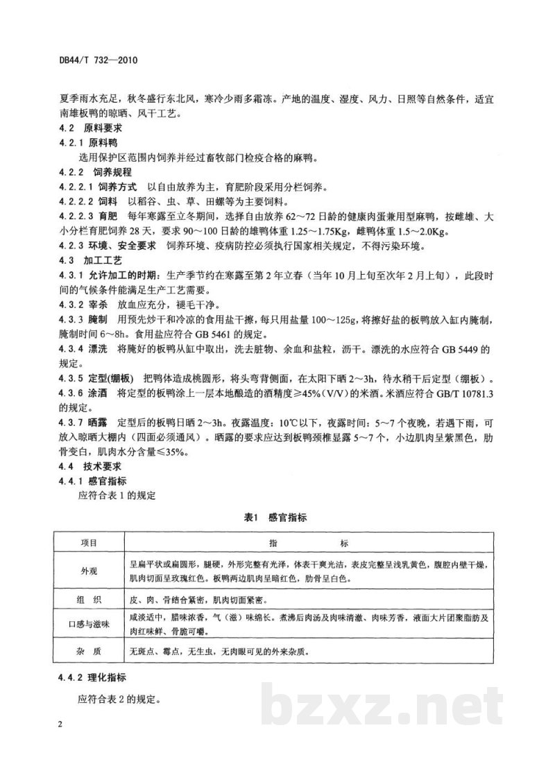 DB44/T 732-2010地理标志产品 南雄板鸭 DB44/T 732-2010地理标志产品 南雄板鸭