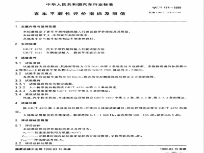 QC/T 474-1999 客车平顺性评价指标及限值