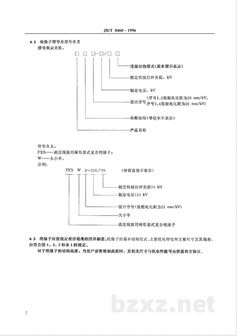 JB/T 8460-1996 高压线路用棒形悬式复合绝缘子尺寸与特性