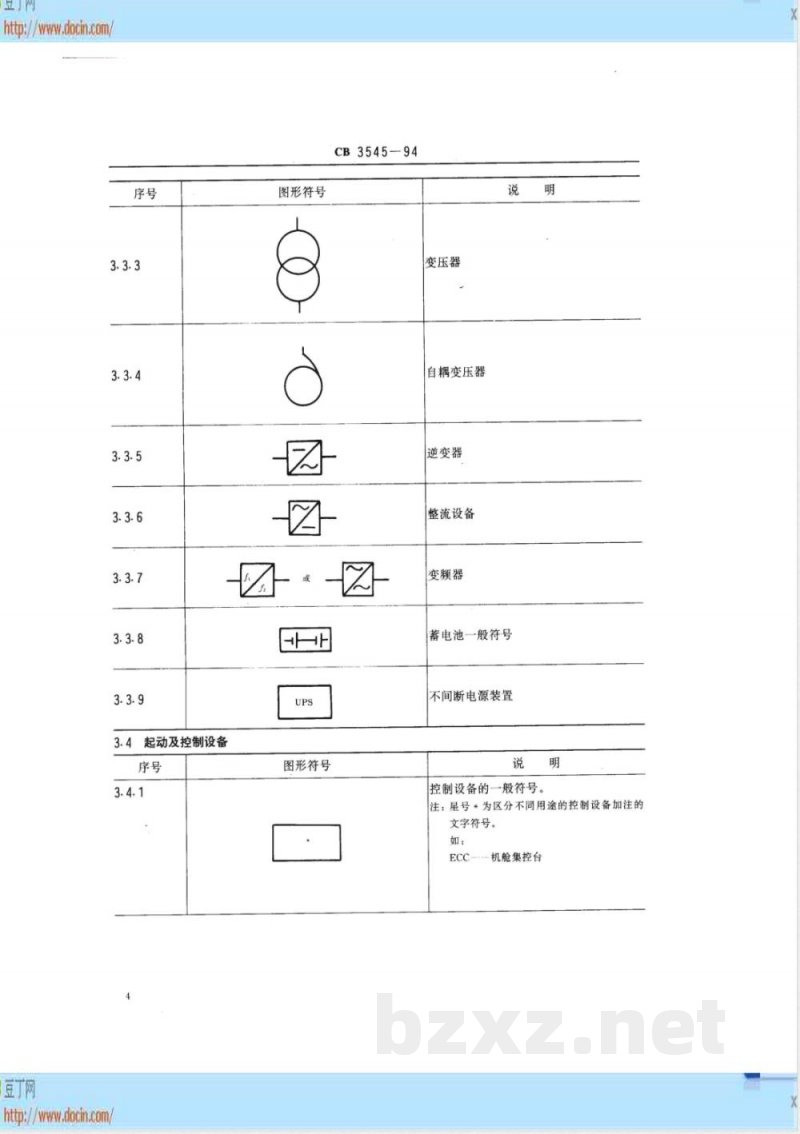 CB 3545-1994 船舶电气平面图图形符号