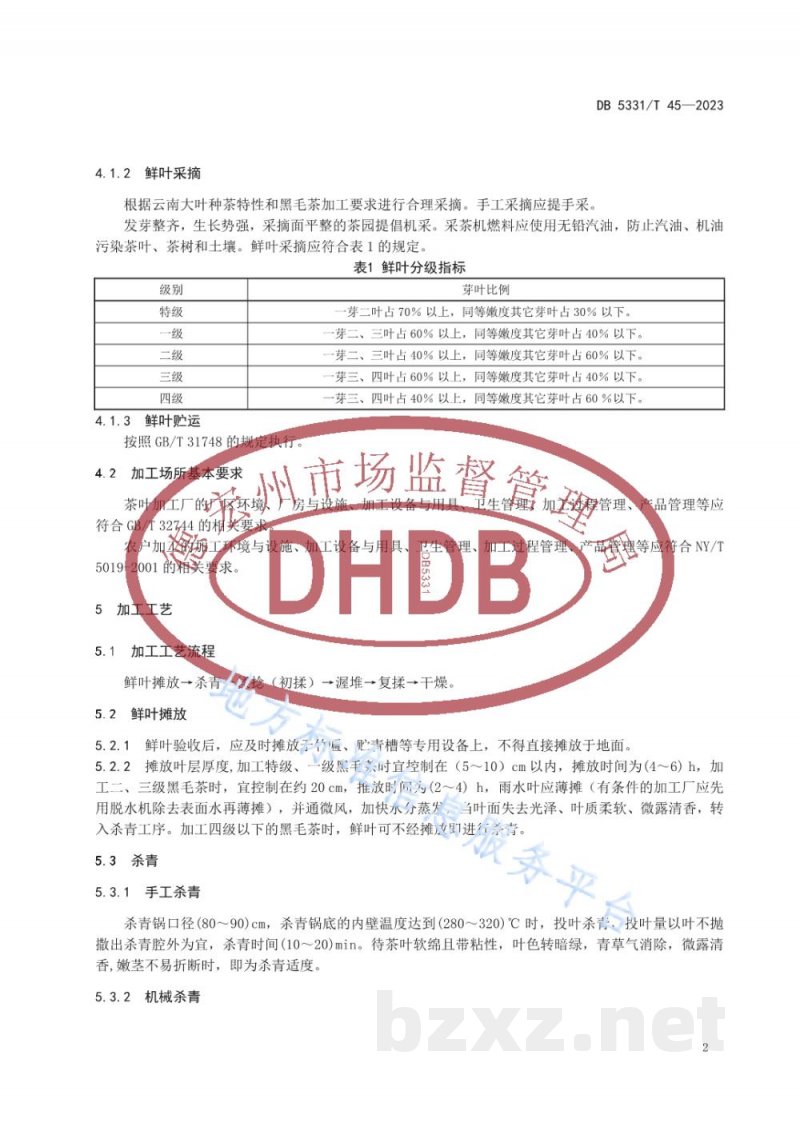 DB5331/T 45-2023黑毛茶加工技术规程