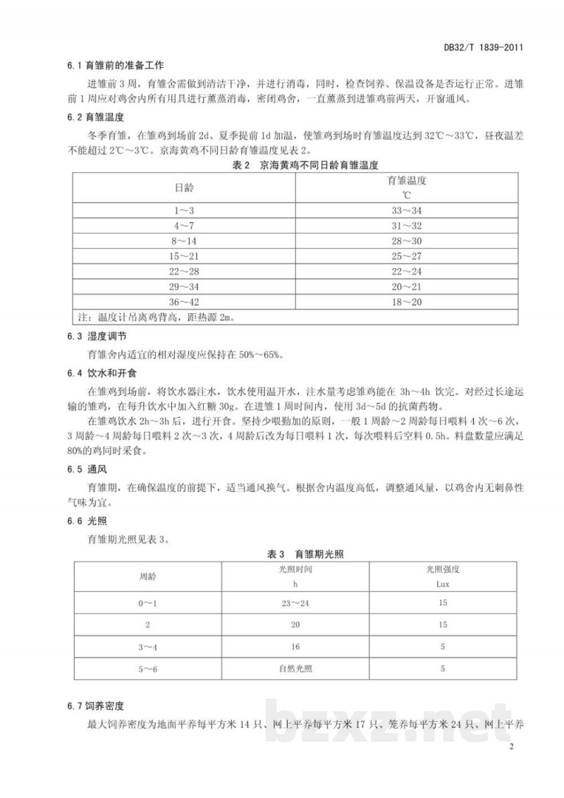DB32/T 1839-2011京海黄鸡肉仔鸡饲养管理技术规程 DB32/T 1839-2011京海黄鸡肉仔鸡饲养管理技术规程