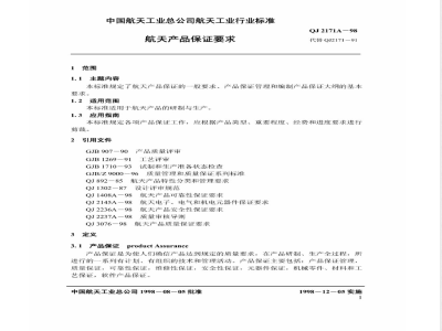 QJ 2171A-1998 航天产品保证要求