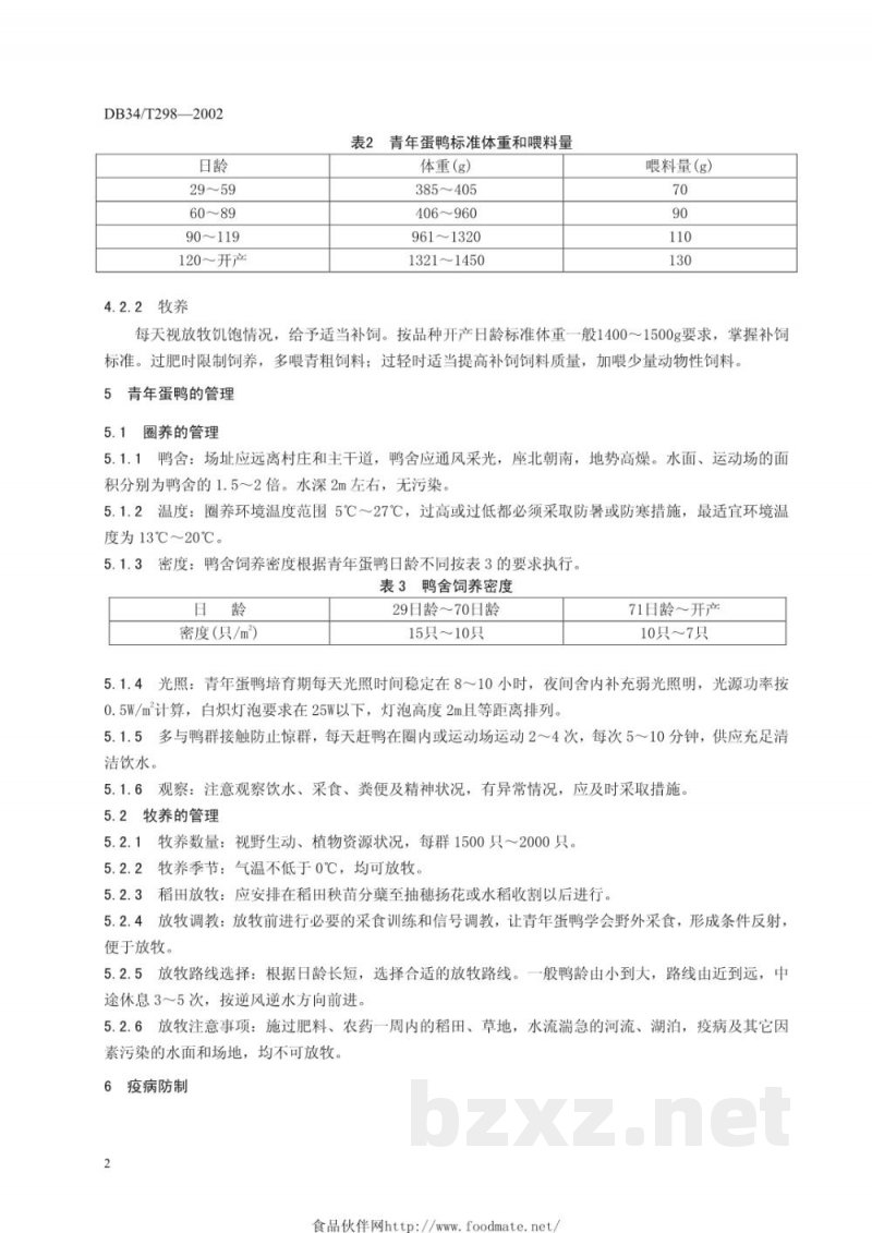 DB34/T 298-2002青年蛋鸭的饲养与管理 DB34/T 298-2002青年蛋鸭的饲养与管理
