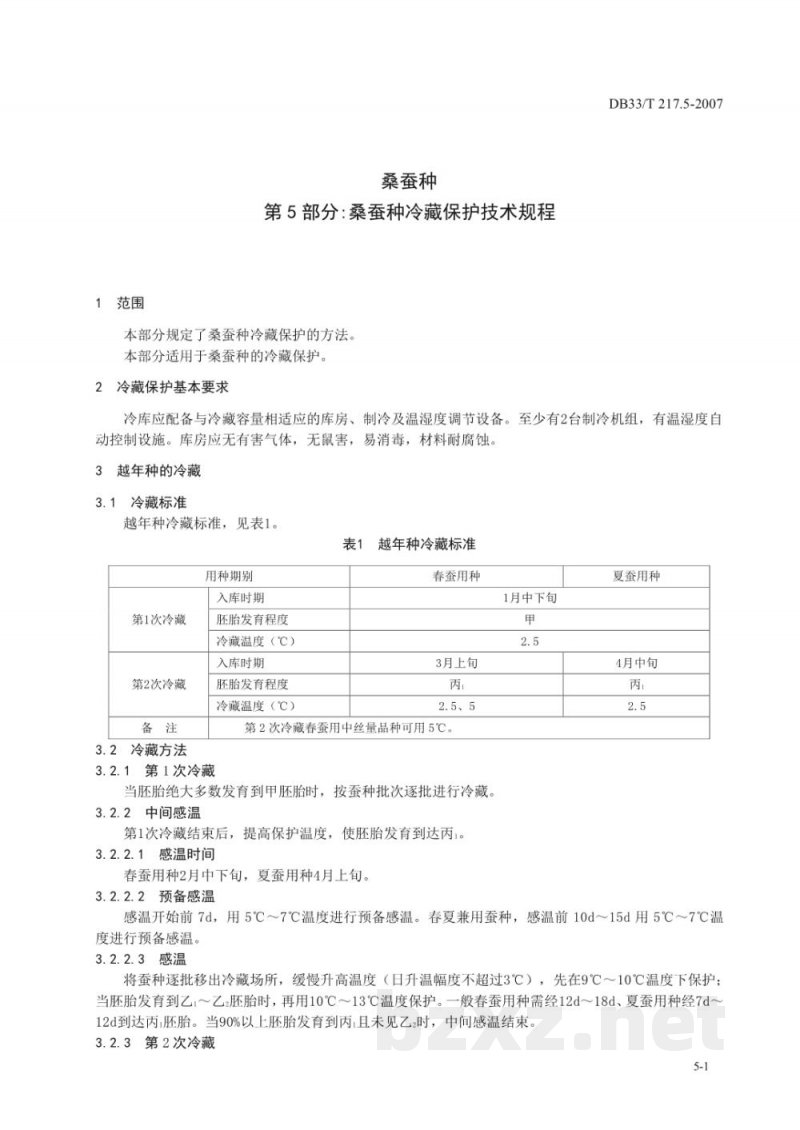 DB33/T 217.5-2007桑蚕种 第5部分 桑蚕种冷藏保护技术规程 DB33/T 217.5-2007桑蚕种 第5部分 桑蚕种冷藏保护技术规程