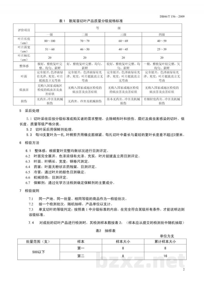 DB46/T 156-2009散尾葵切叶产品质量等级标准 DB46/T 156-2009散尾葵切叶产品质量等级标准