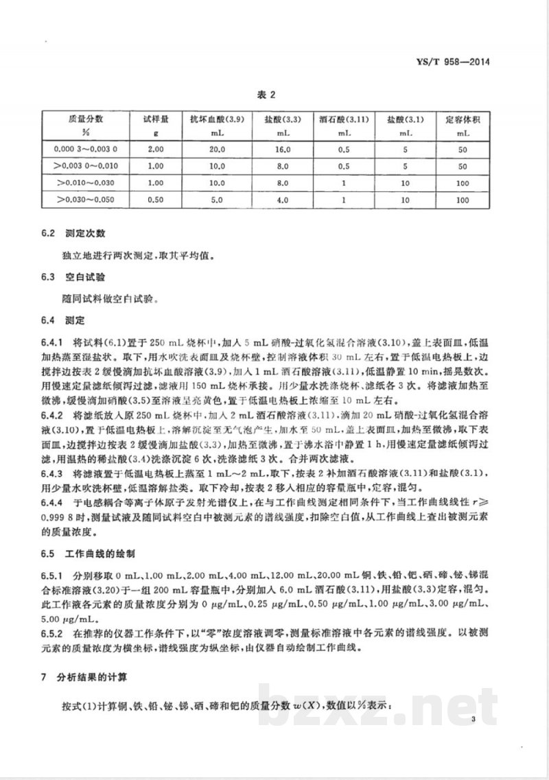 YS/T 958-2014银化学分析方法 铜、铋、铁、铅、锑、钯、硒和碲量的测定 电感耦合等离子体原子发射光谱法 
