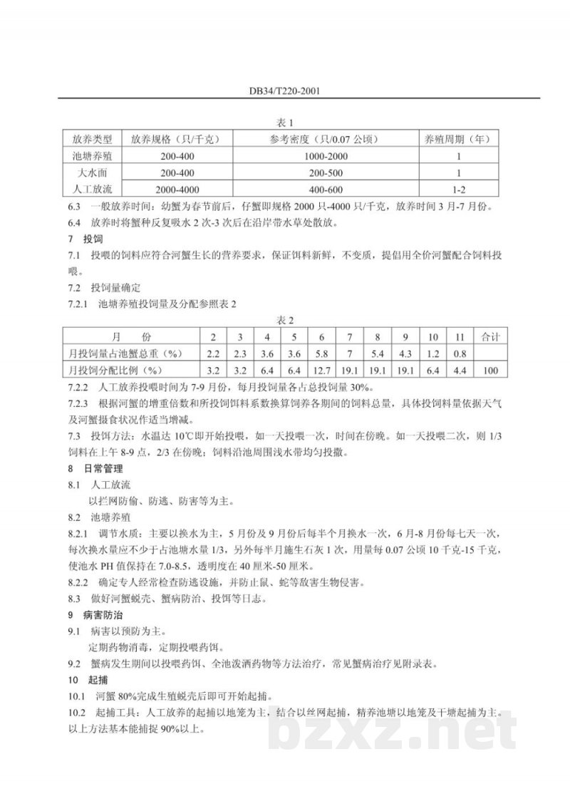 DB34/T 220-2001河蟹成蟹养殖通用技术要求 DB34/T 220-2001河蟹成蟹养殖通用技术要求