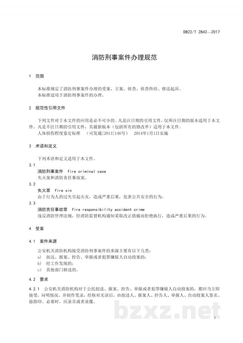 DB22/T 2842-2017消防刑事案件办理规范 DB22/T 2842-2017消防刑事案件办理规范
