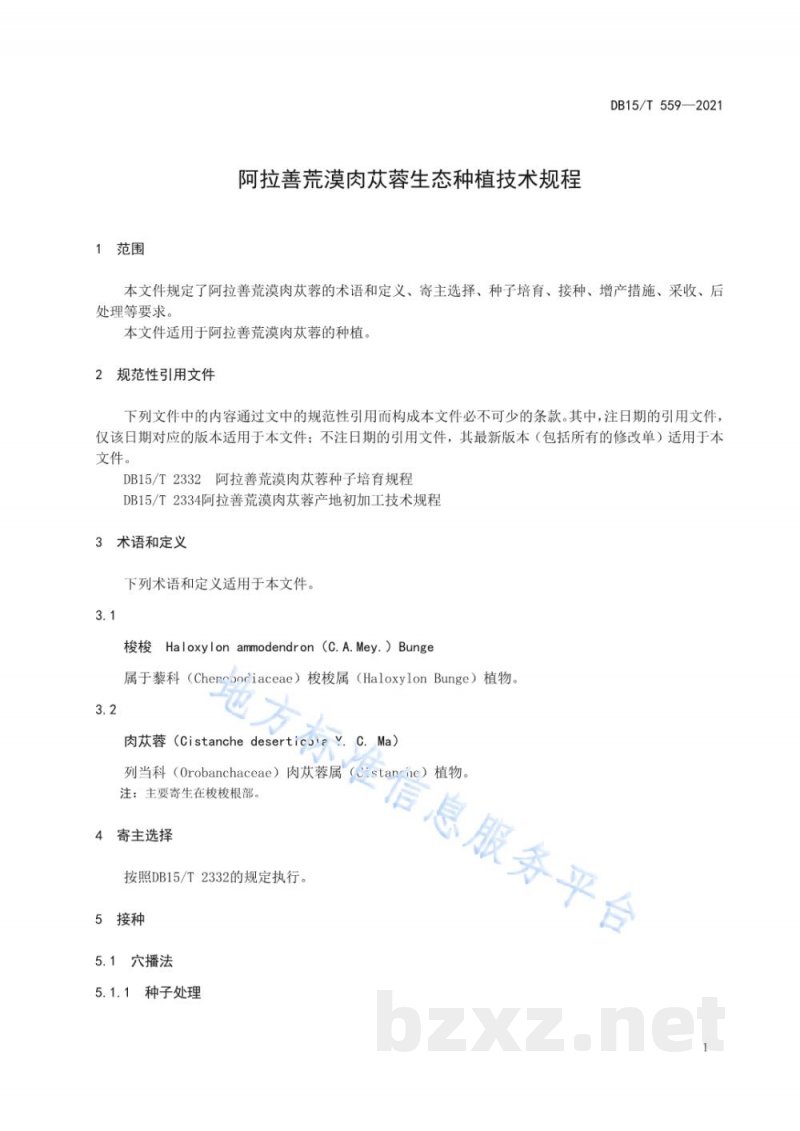 DB15/T 559-2021阿拉善荒漠肉苁蓉生态种植技术规程 DB15/T 559-2021阿拉善荒漠肉苁蓉生态种植技术规程
