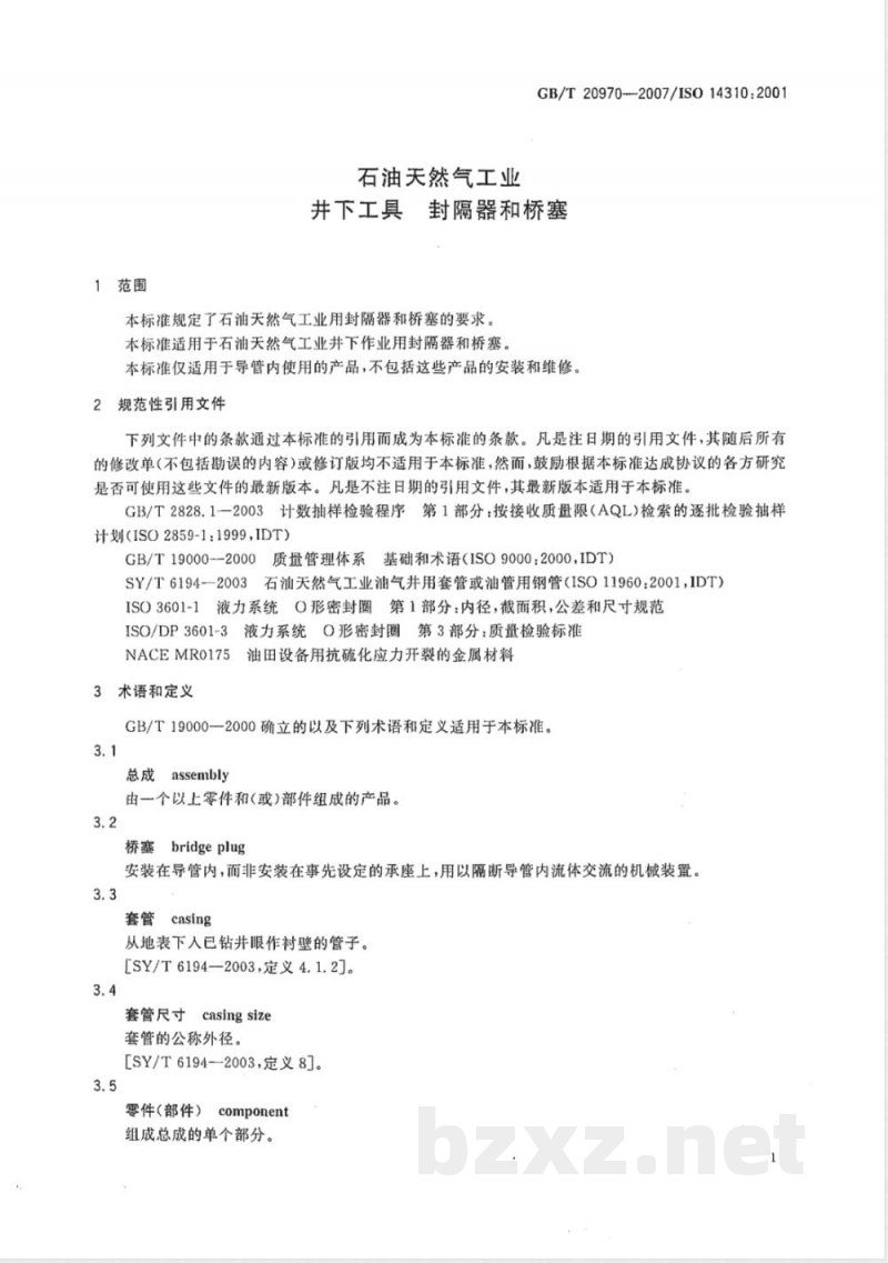 GB/T 20970-2007 石油天然气工业 井下工具 封隔器和桥塞 GB/T 20970-2007 石油天然气工业 井下工具 封隔器和桥塞