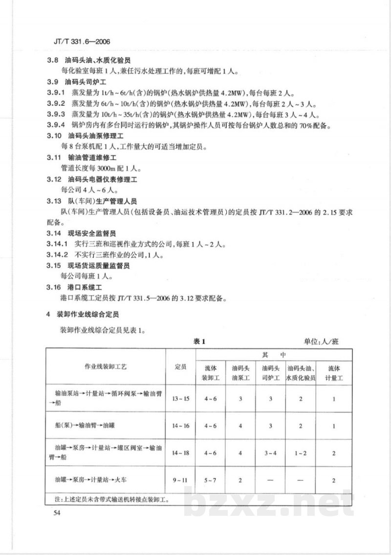 JT/T 331.6-2006 港口码头劳动定员 第6部分:油码头
