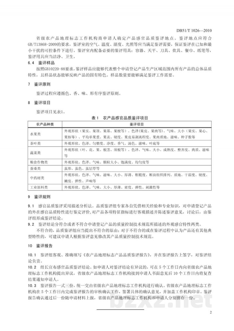 DB51/T 1026-2010四川省农产品地理标志产品感官品质鉴评规范