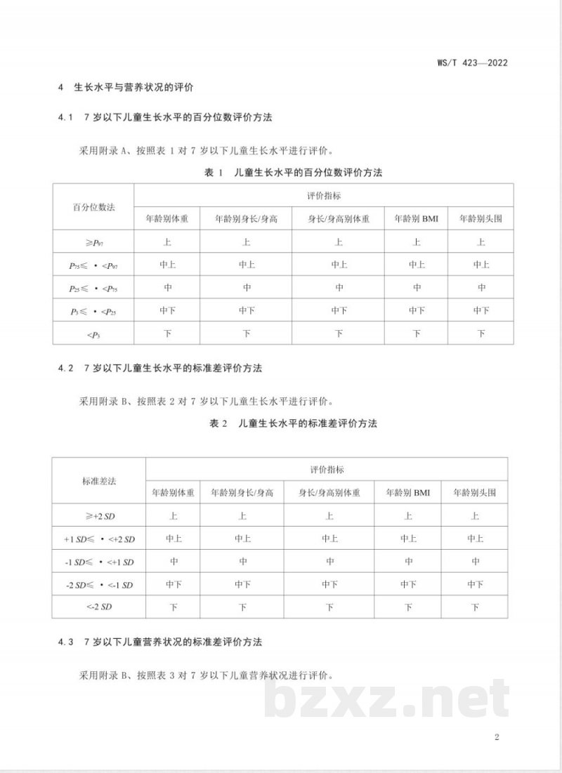 WS/T 423-20227岁以下儿童生长标准 WS/T 423-20227岁以下儿童生长标准