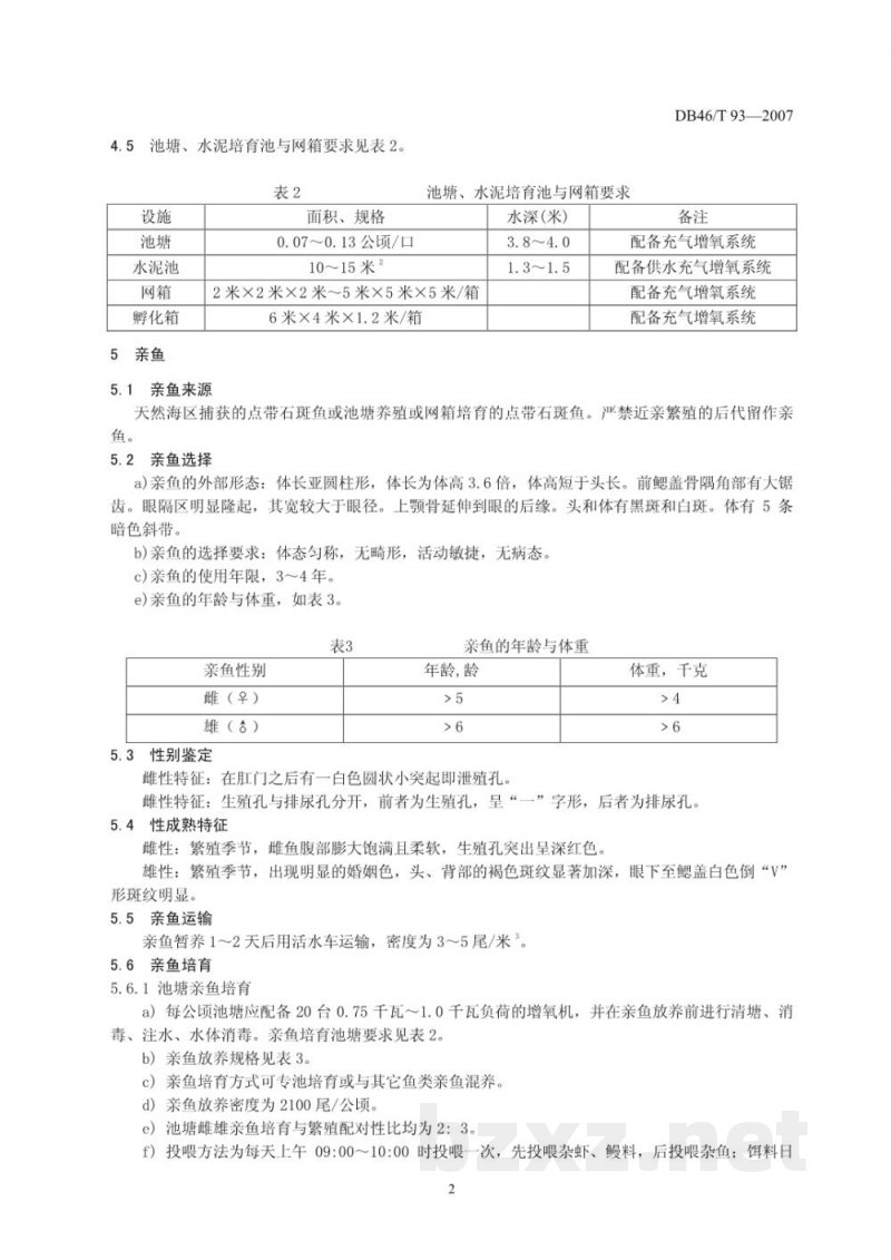 DB46/T 93-2007点带石斑鱼苗种繁育技术规程 DB46/T 93-2007点带石斑鱼苗种繁育技术规程