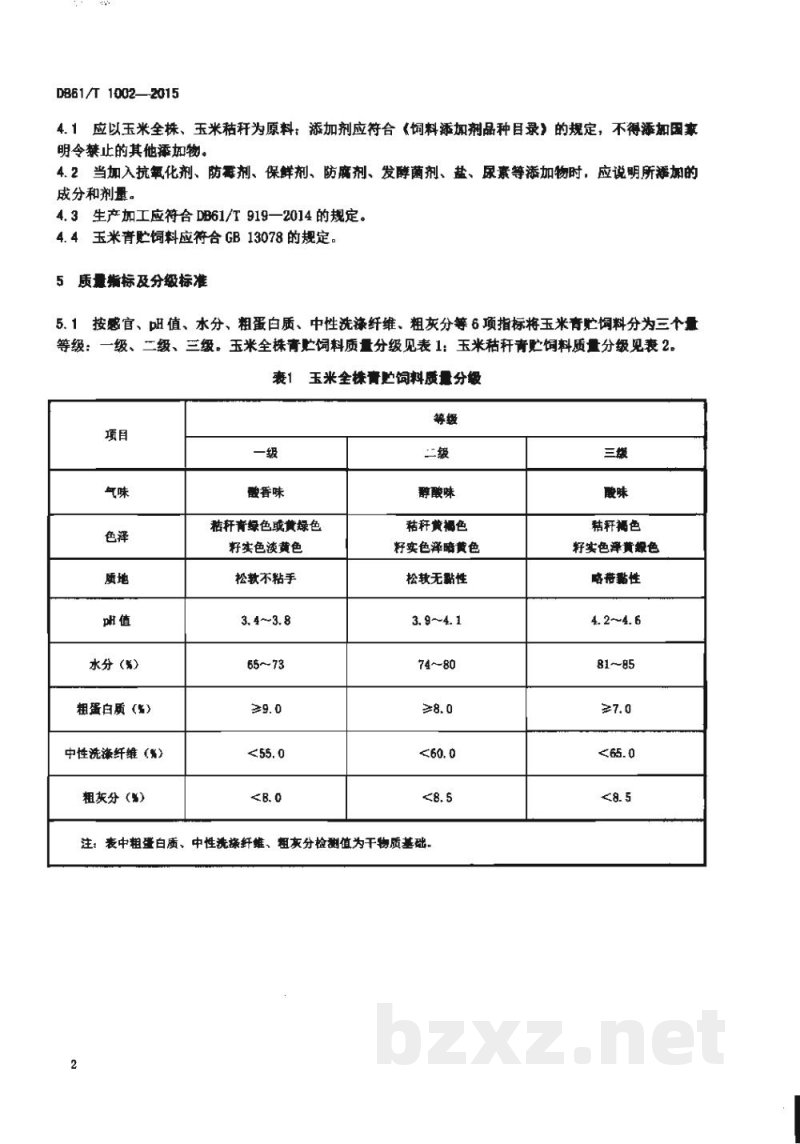 DB61/T 1002-2015玉米青贮饲料质量等级 DB61/T 1002-2015玉米青贮饲料质量等级