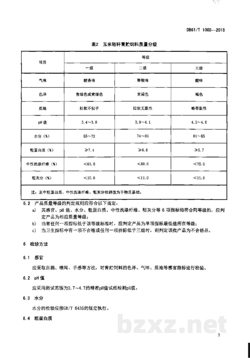 DB61/T 1002-2015玉米青贮饲料质量等级 DB61/T 1002-2015玉米青贮饲料质量等级