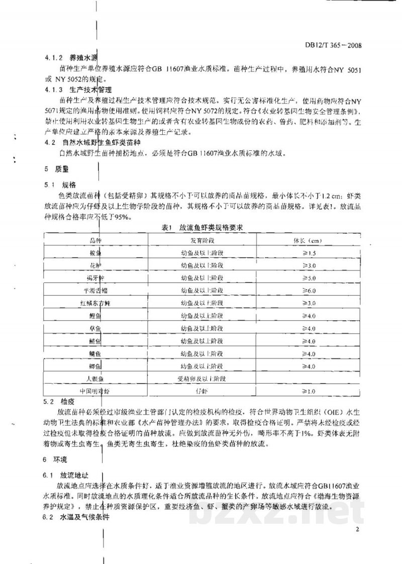 DB12/T 365-2008鱼虾类放流技术规范 DB12/T 365-2008鱼虾类放流技术规范