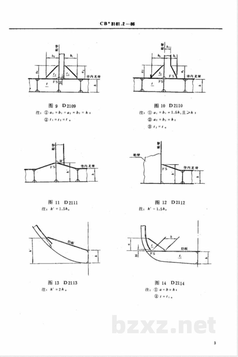 CB* 3181.2-1986 船体结构 节点、零部件(船长小于90m)