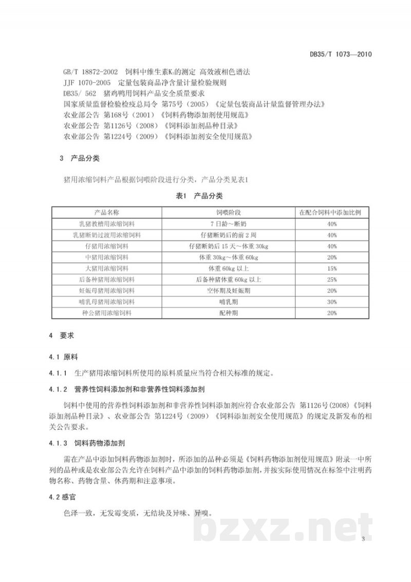 DB35/T 1073-2010猪用浓缩饲料 DB35/T 1073-2010猪用浓缩饲料