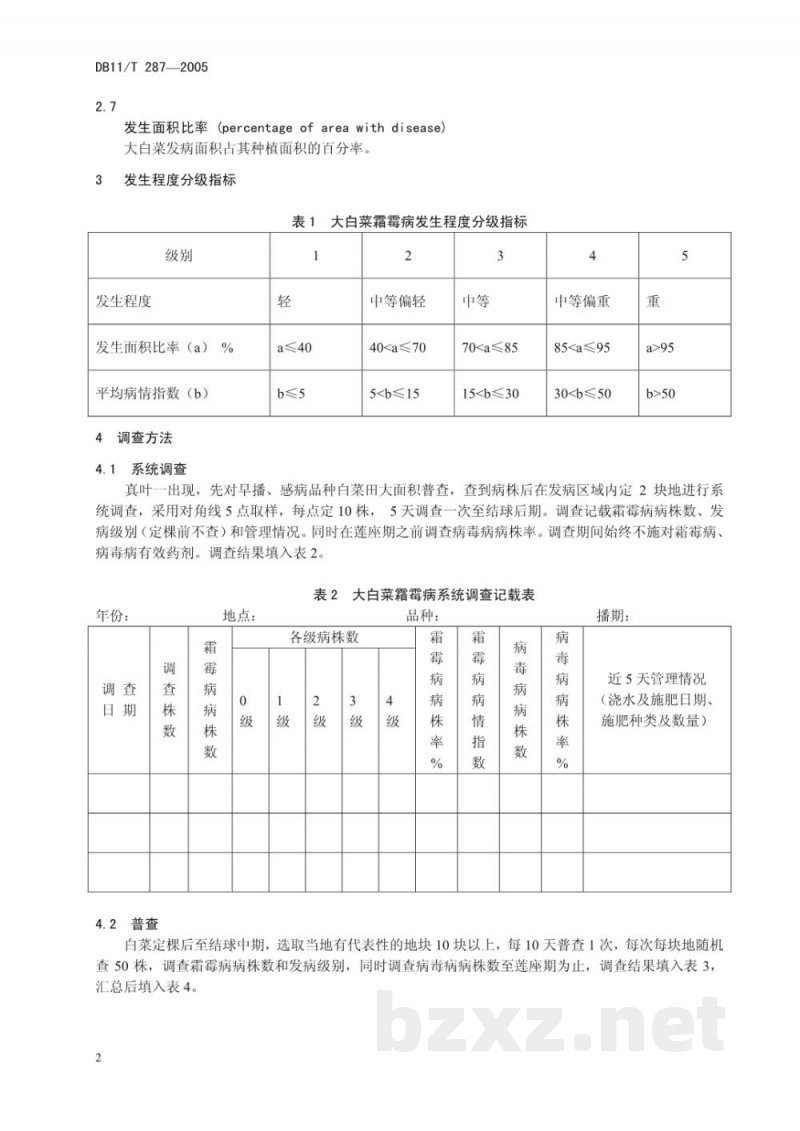 DB11/T 287-2005大白菜霜霉病测报调查规范