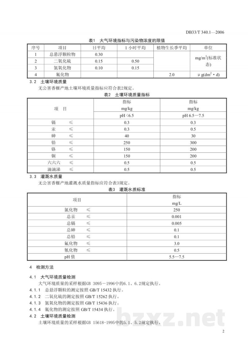 DB33/T 340.1-2006无公害香榧 第1部分 产地环境条件 DB33/T 340.1-2006无公害香榧 第1部分 产地环境条件