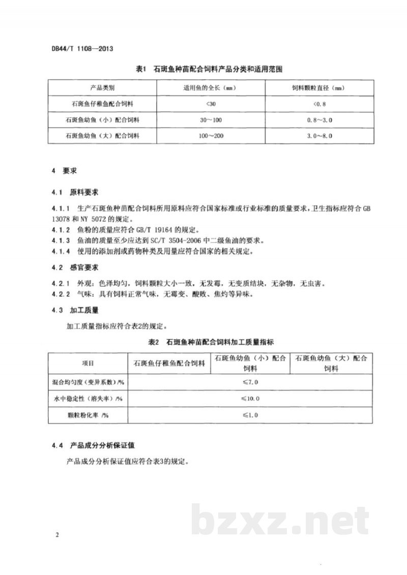 DB44/T 1108-2013石斑鱼种苗配合饲料 DB44/T 1108-2013石斑鱼种苗配合饲料