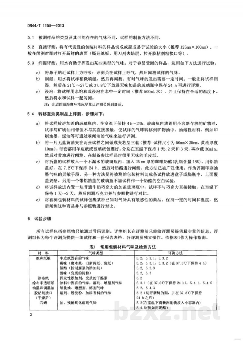 DB44/T 1155-2013包装材料气味的判定 DB44/T 1155-2013包装材料气味的判定