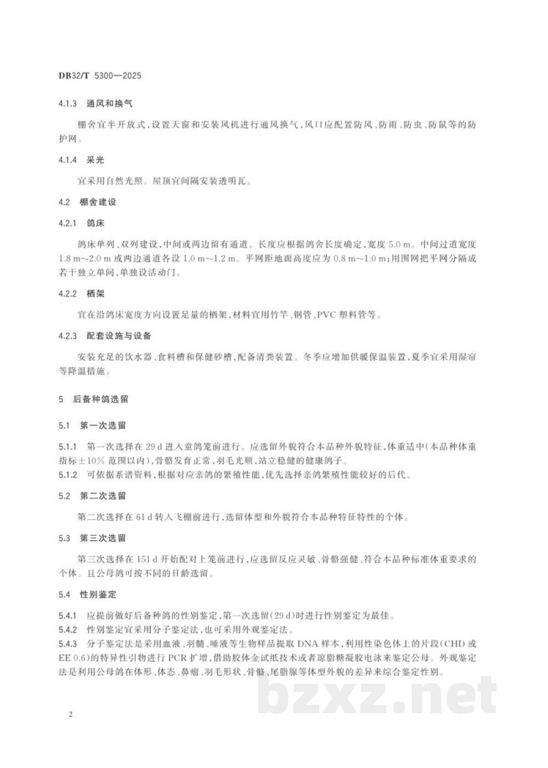 DB32/T 5300-2025后备种鸽饲养管理技术规程 DB32/T 5300-2025后备种鸽饲养管理技术规程