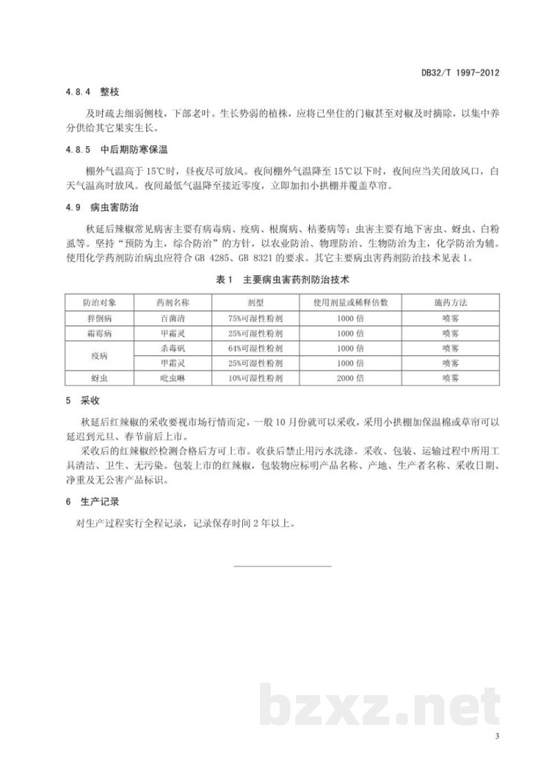 DB32/T 1997-2012红辣椒秋延后大棚生产技术规程 DB32/T 1997-2012红辣椒秋延后大棚生产技术规程