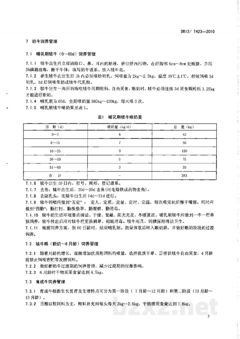 DB12/T 423-2010优质原料奶 奶牛饲养管理技术规范 DB12/T 423-2010优质原料奶 奶牛饲养管理技术规范