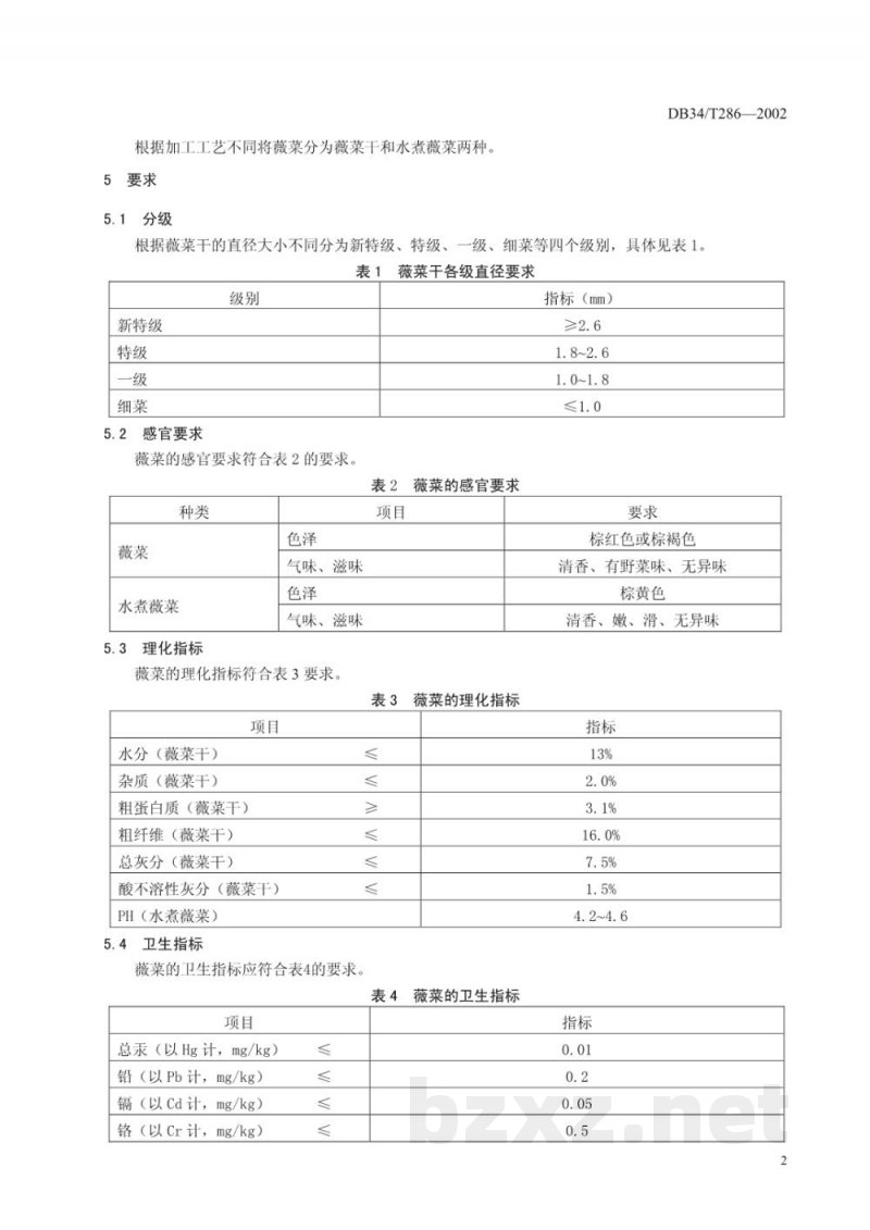 DB34/T 286-2002薇菜 DB34/T 286-2002薇菜