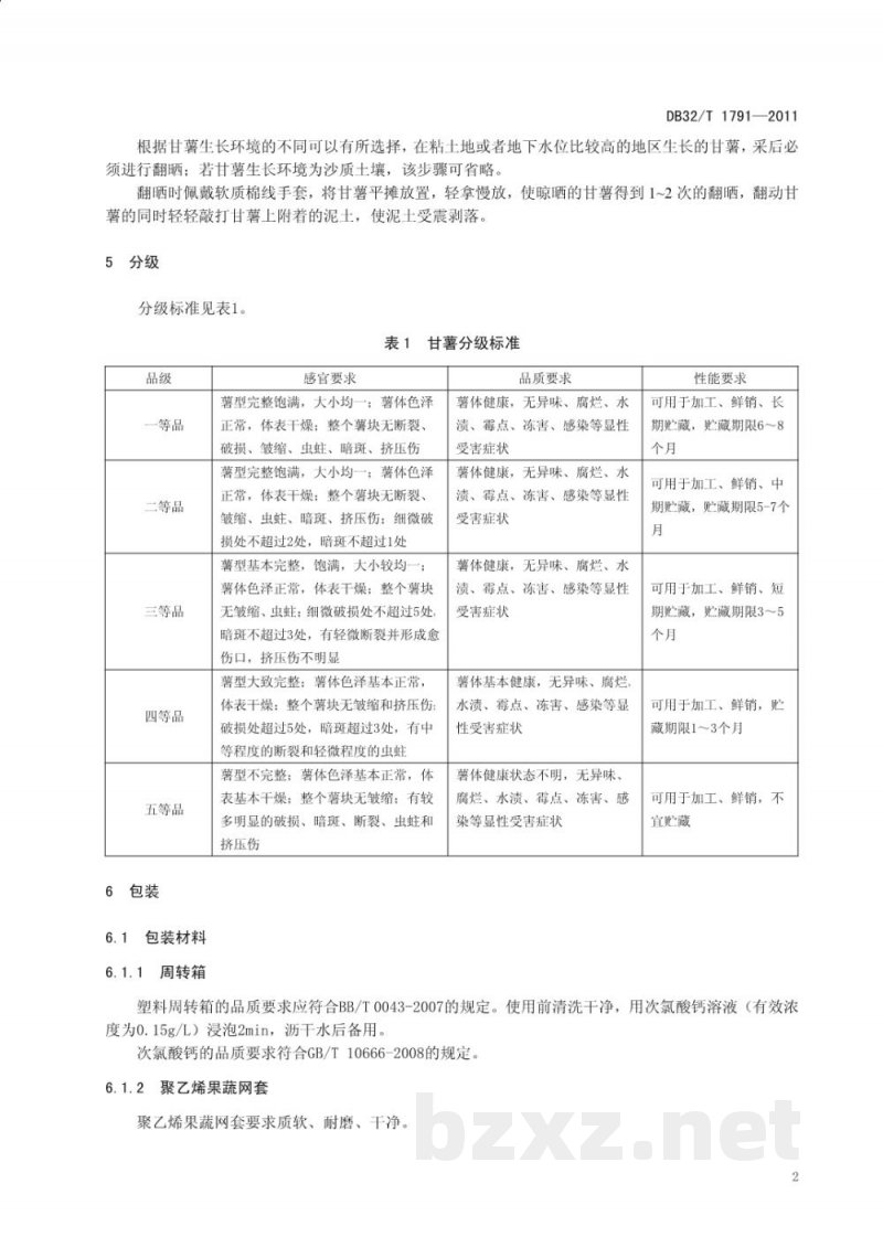 DB32/T 1791-2011甘薯采收与贮藏技术规程 DB32/T 1791-2011甘薯采收与贮藏技术规程