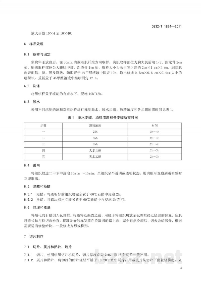 DB32/T 1824-2011禽肉肌纤维特性的测定石蜡切片法 DB32/T 1824-2011禽肉肌纤维特性的测定石蜡切片法