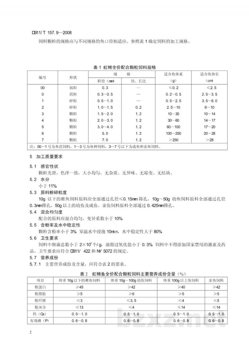 DB11/T 157.9-2008虹鳟养殖技术规范 第9部分:全价配合颗粒饲料 DB11/T 157.9-2008虹鳟养殖技术规范 第9部分:全价配合颗粒饲料