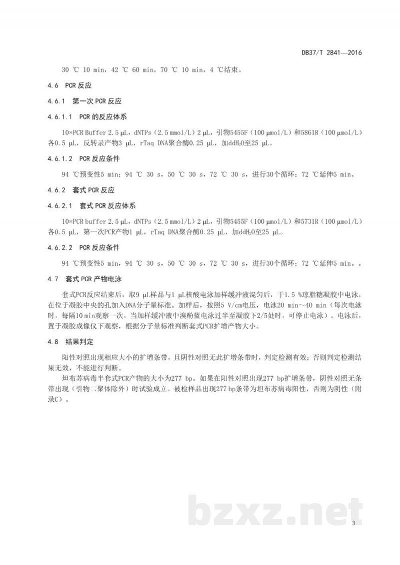 DB37/T 2841-2016鸭坦布苏病毒半套式RT-PCR检测方法 DB37/T 2841-2016鸭坦布苏病毒半套式RT-PCR检测方法
