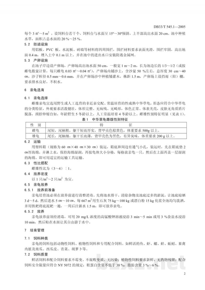 DB33/T 545.1-2005无公害中华草龟 第1部分 苗种繁育技术规范 DB33/T 545.1-2005无公害中华草龟 第1部分 苗种繁育技术规范